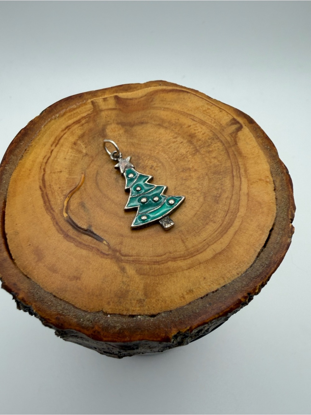 Green Enamel Sterling Silver Christmas Tree Pendant Charm - Holiday 1.4g